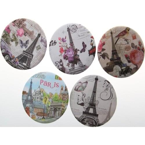75mm Exquisite plastic Portable pocket mirror round shape foldable makeup mirror Eiffel Tower girls Cosmetic mirrors