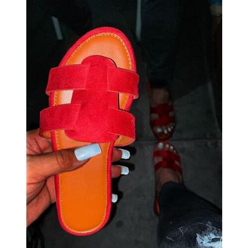 Summer beach shoes beach slippers fashion brand leather slippers wild female sandals outdoor slippers red female slippers 41