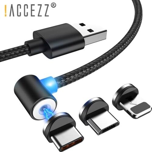 !ACCEZZ 90 Degree Magnetic Charge Cable Lighting For iPhone X XR 8 Plus Micro USB Type C Fast Charger Cables For Samsung Xiaomi