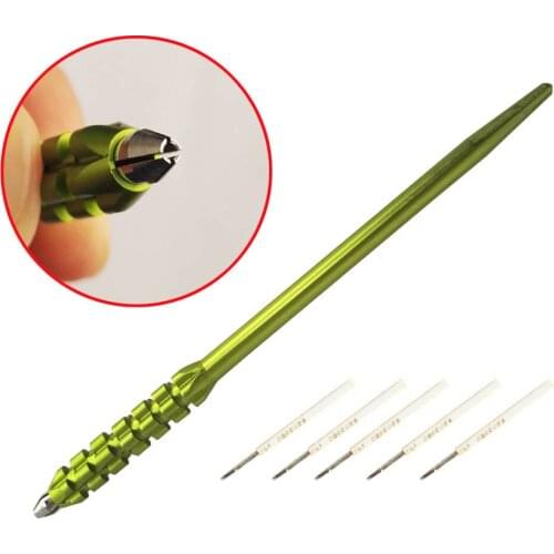 Microblading Permanent Makeup Manual Tattoo Tebori Pen Holder +5pcs 5 Round Blades Needles