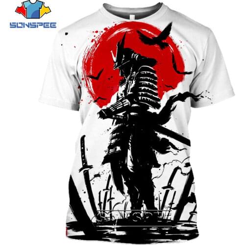SONSPEE 3D Print Japan Samurai Mens T shirt Casual Streetwear Harajuku Ghost Short Sleeve Hip Hop Japanese Style Tees Top Shirt