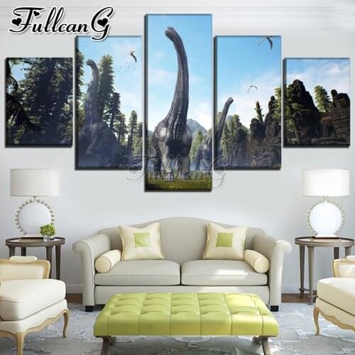 FULLCANG dinosaur animals 5 piece diy diamond painting full square round drill mosaic embroidery sale home decoration FC3446