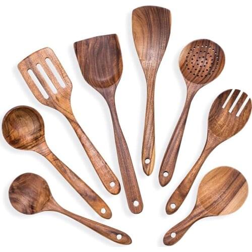 8Pcs Cooking Spoon Set Teak Cooking Utensil Set Wooden Kitchen Cooking Utensils Slet Kitchen Utensils Gadgets Set