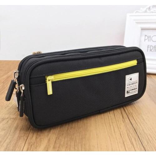 Double Layer Zipper Pencil Case Black Red Blue Color Pen Bag Stationery Storage Pouch material escolar papelaria criativa