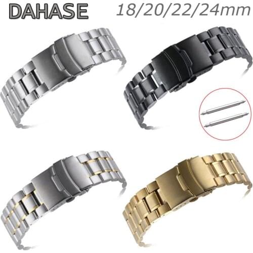 18mm 20mm 22mm 24mm Stainless Steel Watch Band Bracelet Replacement Watch Strap Double Lock Buckle Wristband with Pins
