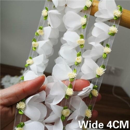 4CM Wide Luxury White Chiffon Dress 3d Flower Fabirc Guipure Dress Collar Neckline Trim Decoration DIY Crafts Sew Lace Supplies