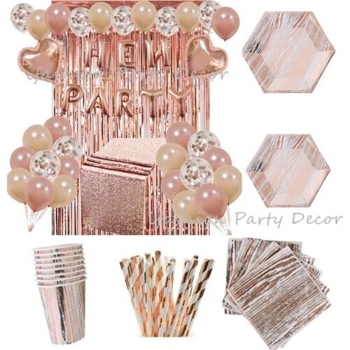 Rose Gold Party Napkins Paper Plate Tablecloth Bachelorette Party Accessories Wedding Birthday Party Tableware Decoration Set