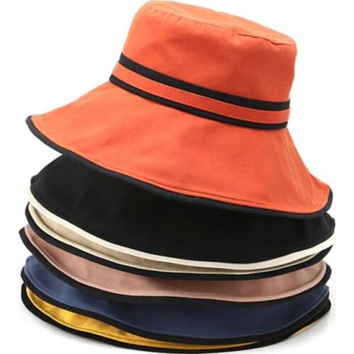 Elegant Womens Summer Hat Bucket Hat Wide Brim Sun Protection Cap for Girls Female Flat Top Cotton Beach Hat Packable Sun Hats