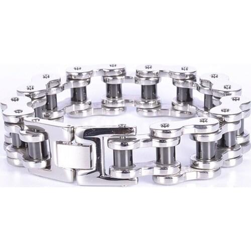 Heavy Stainless Steel Silver Color And Black Color Bicycle Motor Bike Chain Men Boy Bracelet Bangle 9" Hip-hop Jewelry Xmas Gift