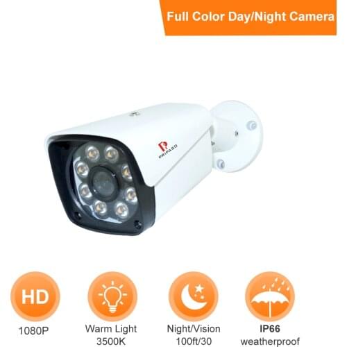 Warm Light 1080P AHD Camera Outdoor Waterproof Full Color Camara Wide Angle Bullet Security Cam Automatic Adjustable Spotlight
