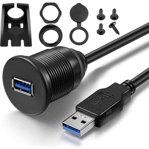 Waterproof Flush Mount USB Dock Adapter Dashboard Pan USB 3.0 Port Male to Female Extension Cable for Car Motorcycle