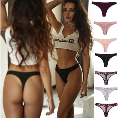XS-XL Women Seamless Panties Female Printing Floral Thongs Sexy Low Rise Solid Color G-String Girls Breathable Intimate Lingerie