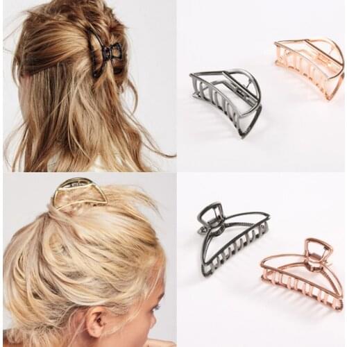 2019 Women Girls Geometric Hair Claw Clamps Hair Crab Moon Shape Hair Clip Claws Solid Color Accessories Hairpin Large Size
