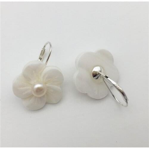 New hand carved real white shell Tibetan silver flower genuine pearl woman gift fashion Jewelry drop earring ESS2018002
