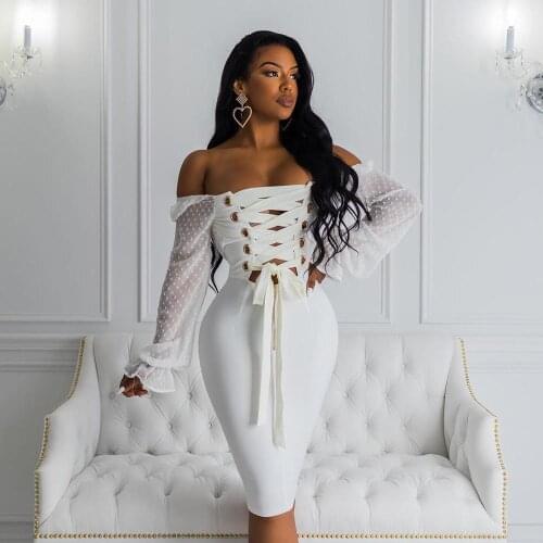 AHVIT Ruched Skinny Fashion Women Bandage Dress Long Lantern Sleeve Square Collar Hot Sale Elegant Party Dress OF6265