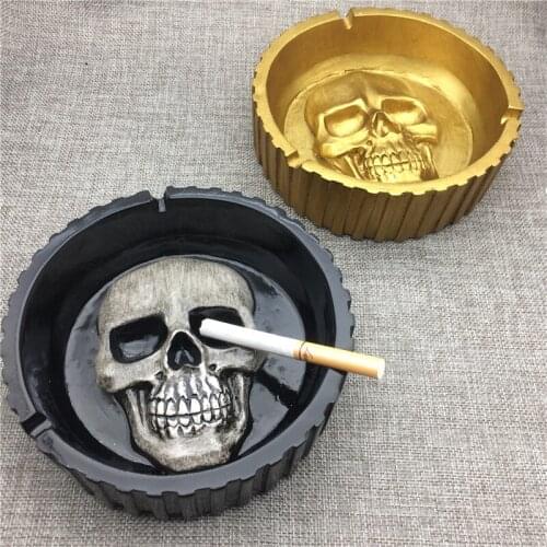 Alalinong Golden Black Skull Ashtrays Creative Style Resin Skull Large Ashtrays Cigarette Cigar Ashtray Desktop Decoration