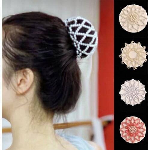 1Pc Ballet Dancing Snood Net Handmade Crochet Pearl Elastic Multicolor Hair Snood Hair Net Dancer Hair Bun Cover Ornament