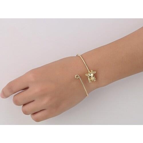1 Pc Fashion Fawn Bangle Silver Gold Antique Silver Color Deer With Black Eyes Bangles Punk Style Women Girls Simple Jewelry