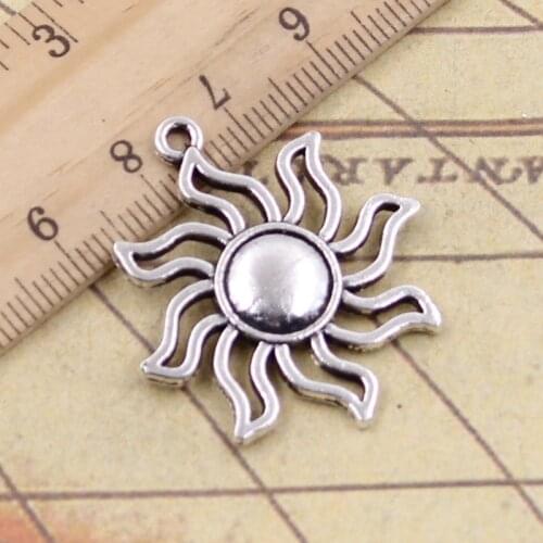 10pcs Charms Sun Sunburst 34x30mm Antique Silver Color Pendants Making DIY Handmade Tibetan Finding Jewelry For Bracelet