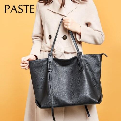 2021 Designer Winter Tote Bag Black 100% Cowhide Leather Female Shoulder Purse Ladies Large Capacity Shopping Bags High Quality