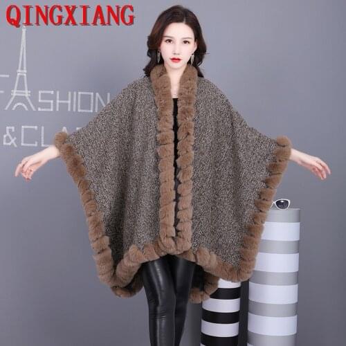 2021 Women Winter Thick Shawl String Faux Fur Loose Poncho Big Pendulum Capes Plus Size Cloak Black Coat With Velvet Lining Warm