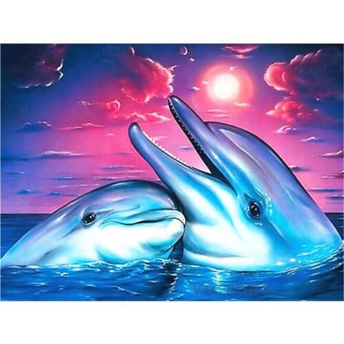 5D Diamond Painting Dolphin Animal Love Picture of Rhinestones Home Decoration Diamond Embroidery Cross Stitch Kits Needlework