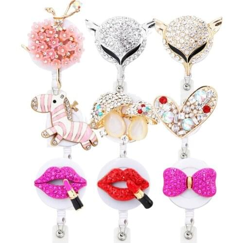 9pcs lot Retractable Badge Holder with Alligator Clip Retractable Cord ID Badge Reel Fox Dress Girl Horse Style