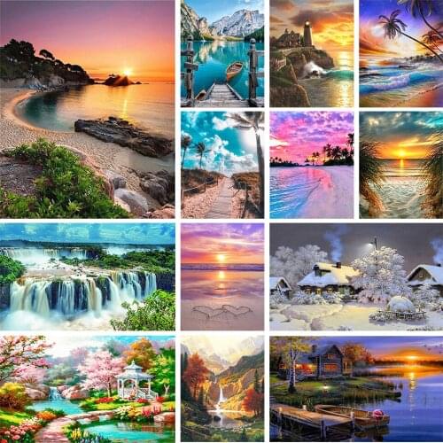 5D DIY Coastal Landscape Diamond Painting Rhinestone Picture Full Diamond Embroidery Gift Mosaic Decoration Cross Stitch Kit