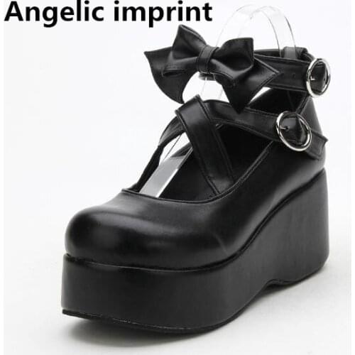 Angelic imprint mori girl lolita shoes woman cosplay shoes lady high thick heels wedges Pumps women princess single dress shoes