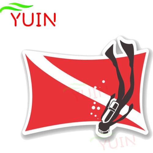 Scuba Diving Flag Car Sticker Fashion PVC Bumper Window Graphic Decoration Accessories High Quality Waterproof Decal 14*11cm