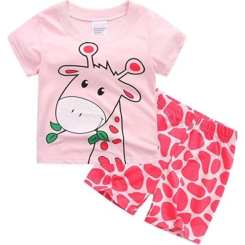 Childrens Pajamas Sets Boys Girls Summer Cartoon Cotton Sleepwear Kids Short Sleeve Top+Pants 2PCS Loungewear Clothes Nightwear