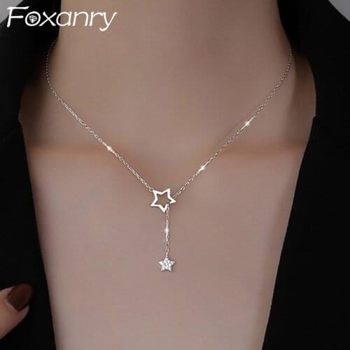 Foxanry 925 Sterling Silver Chic Necklace for Women New Fashion Simple Hollow Geometric Luxury Clavicle Chain Party Jewelry Gift