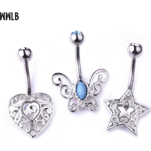 Fashion septum Crystal Heart Star Belly Button Rings For Women Surgical Steel Butterfly Navel Piercing Body Jewelry Accessories