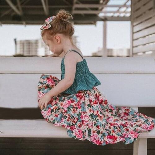 2019 Summer Kids Girl Clothing Sets Dots Sling shirt + Fashion Irregular Printing Skirt 2 PCS Suits Casual Beach Girls Clothing