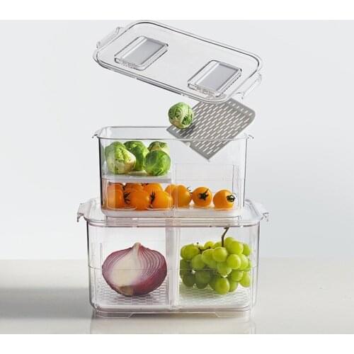 Food Storage Containers with Lids Refrigerator Kitchen Storage Seal Tank Plastic Separate Vegetable Fruit Fresh Box Stackable