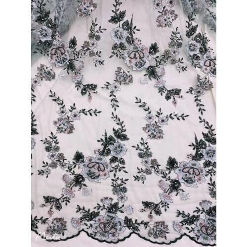 Lace Fabric J-3686811 Latest French Embroidered Tulle Lace with beads Mesh Lace Fabric Sewing For Party Wedding Dress