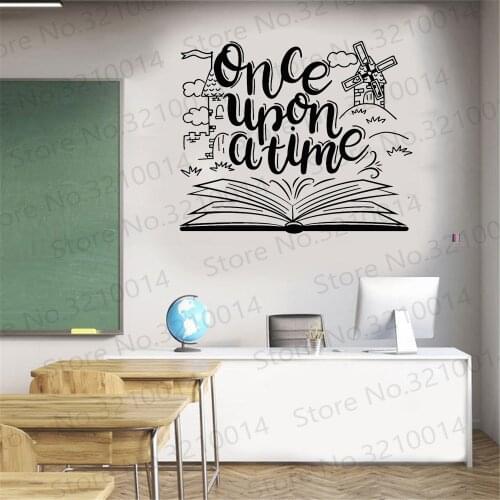 Wall Decal Once Upon A Time Tale Book Library Kids Reading Room Interior Decoration Door Window Vinyl Sticker Art PW711