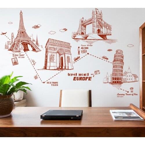 European Style Architecture Wall Sticker Teen Bedroom Decor Aesthetic DIY Home Office Decor Living Room Backdrop Wall Art Mural