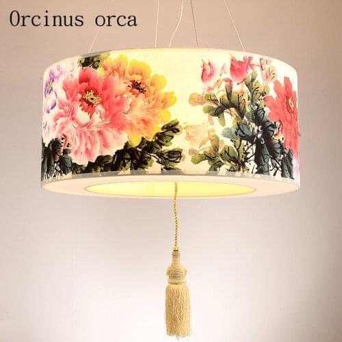 The new Chinese hand-painted cloth pendant dining room bedroom restaurant China classical pastoral decorative chandelier