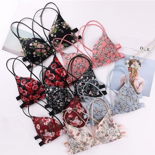 New Fashion Floral Print Girls Bra Fashion Women Underwear Front Buckle Underwear Seamless Cross Back Women Push Up Bras