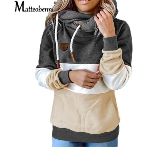 New 2020 Autumn Winter Hoodies Women Sweatshirt Patchwork Drawstring Long Sleeve Pullovers Casual Sweatshirt Womens Warm Hoodie