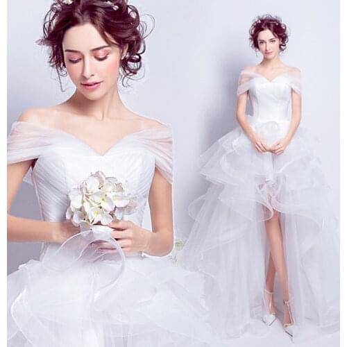 New white fairy short front long back sweat short lady girl women princess bridesmaid banquet party party dress gown