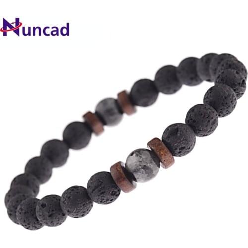 NUNCAD Stone Volcano Flash Stone Wood Piece Beaded Bracelet Jewerly Wholesale Good Quality