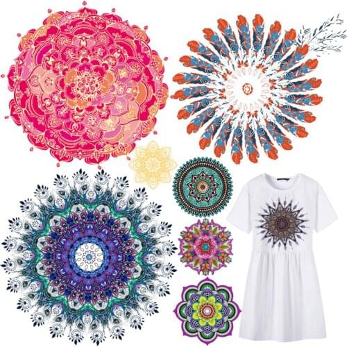 Mandala Flower Art Painting Patches Thermal Stickers on Clothes Iron-on Transfers for Clothing Thermoadhesive Patch Diy Applique