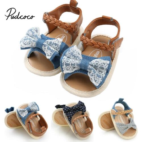 Newest Summer Kids Shoes 2019 Fashion Denim Sweet Children Sandals For Girls Toddler Baby Breathable Hoolow Out Bow Shoes