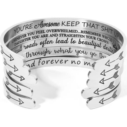 Inspirational texts Bracelet Cuff Bangles Masculina For Women men open adjustable Bangle Jewelry Charms gifts for friends mother