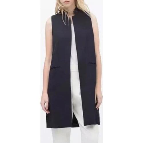 New stylish spring/summer blazer vest coat women stand collar long suit vest black white dark blue with two pockets outwears