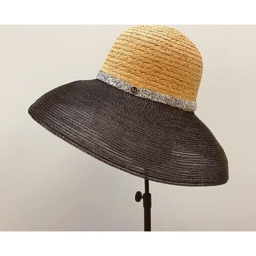 2020 spring summer wind net red with the same paragraph raffia stitching female retro big edge basin hat beach straw hat