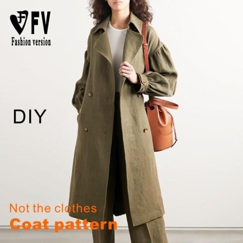 Windbreaker pattern womens all-match mid-length coat cutting drawings 1:1 garment making pattern BFY-346