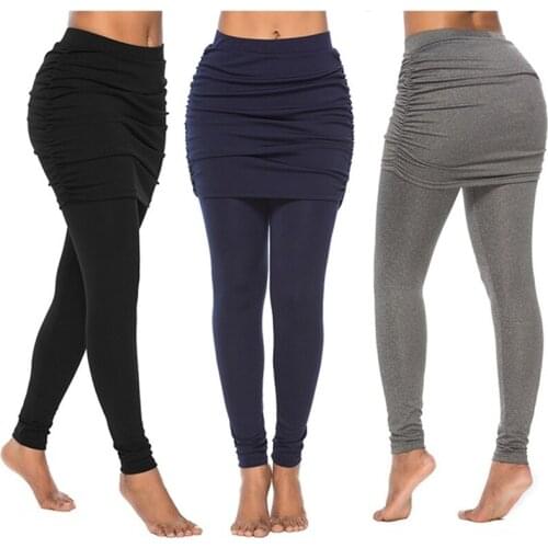High Waist Leggings 2021 Running Pants WomenWrap Hip Side Pleated Skirt Fake Two Pieces Sexy Skirted Leggings Yoga Pants